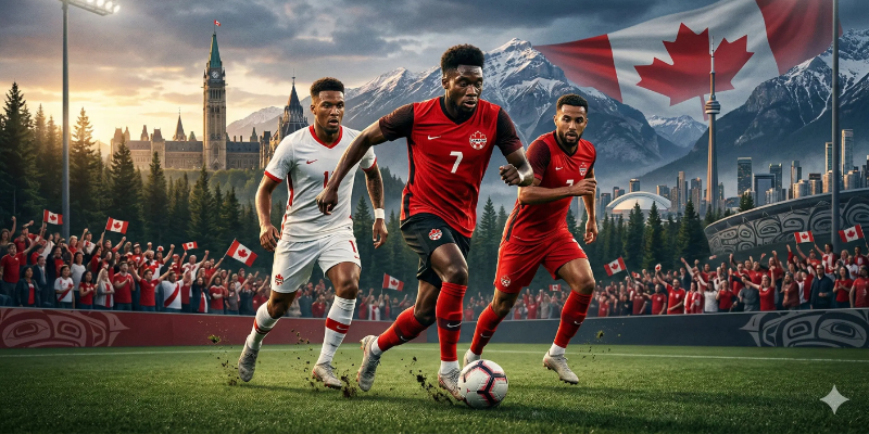 Cầu thủ Canada dốc bóng tốc độ dọc hành lang cánh
